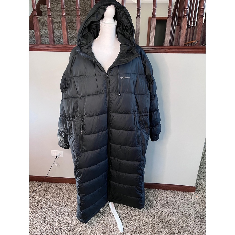 Columbia Womens 2X Navy Blue Long Puffer Coat Omni-Heat Hooded Parka Jacket